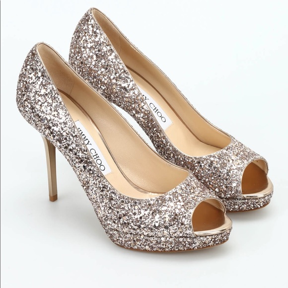 Jimmy Choo Luna Gold Glitter Pumps - Picture 5 of 13